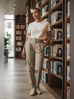 Classic High-Waist Pleated Trousers in Khaki
